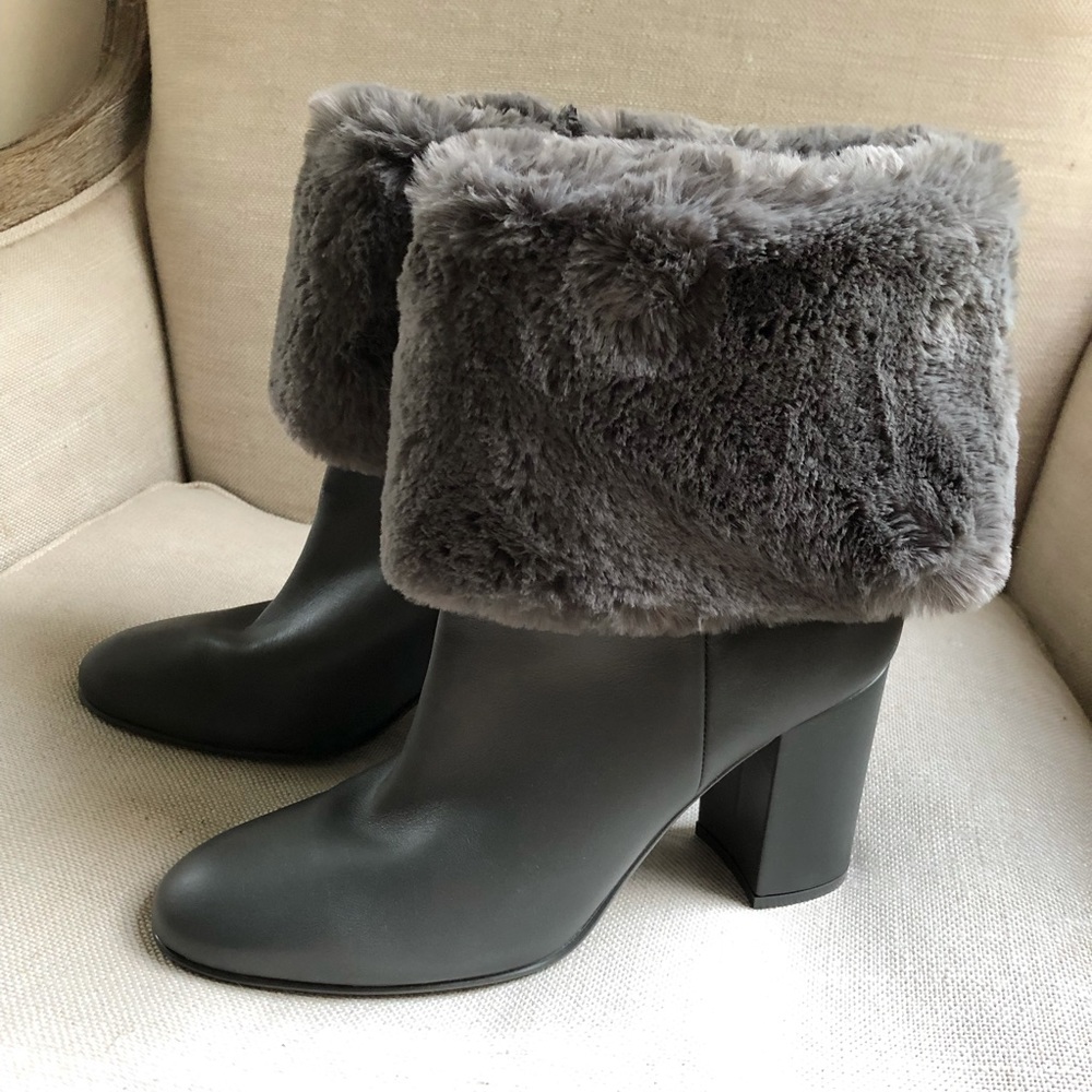 Gianvito Rossi Boots Ankle Block Faux Fur Foldover